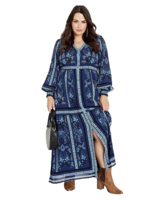 Women's Plus Size Serene Placement Sleeved Maxi Dress