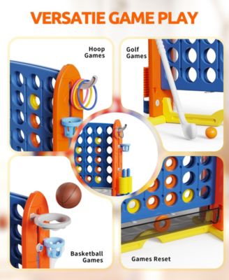 Giant 4-in-A Row Game Set for Kids and Adults with Basketball Hoop and Carrying Bag