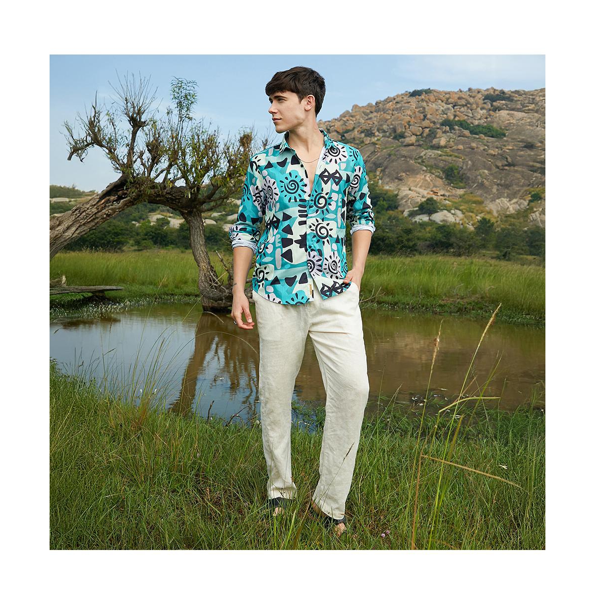 Campus Sutra Men's Sea Green Abstract Imprint Shirt