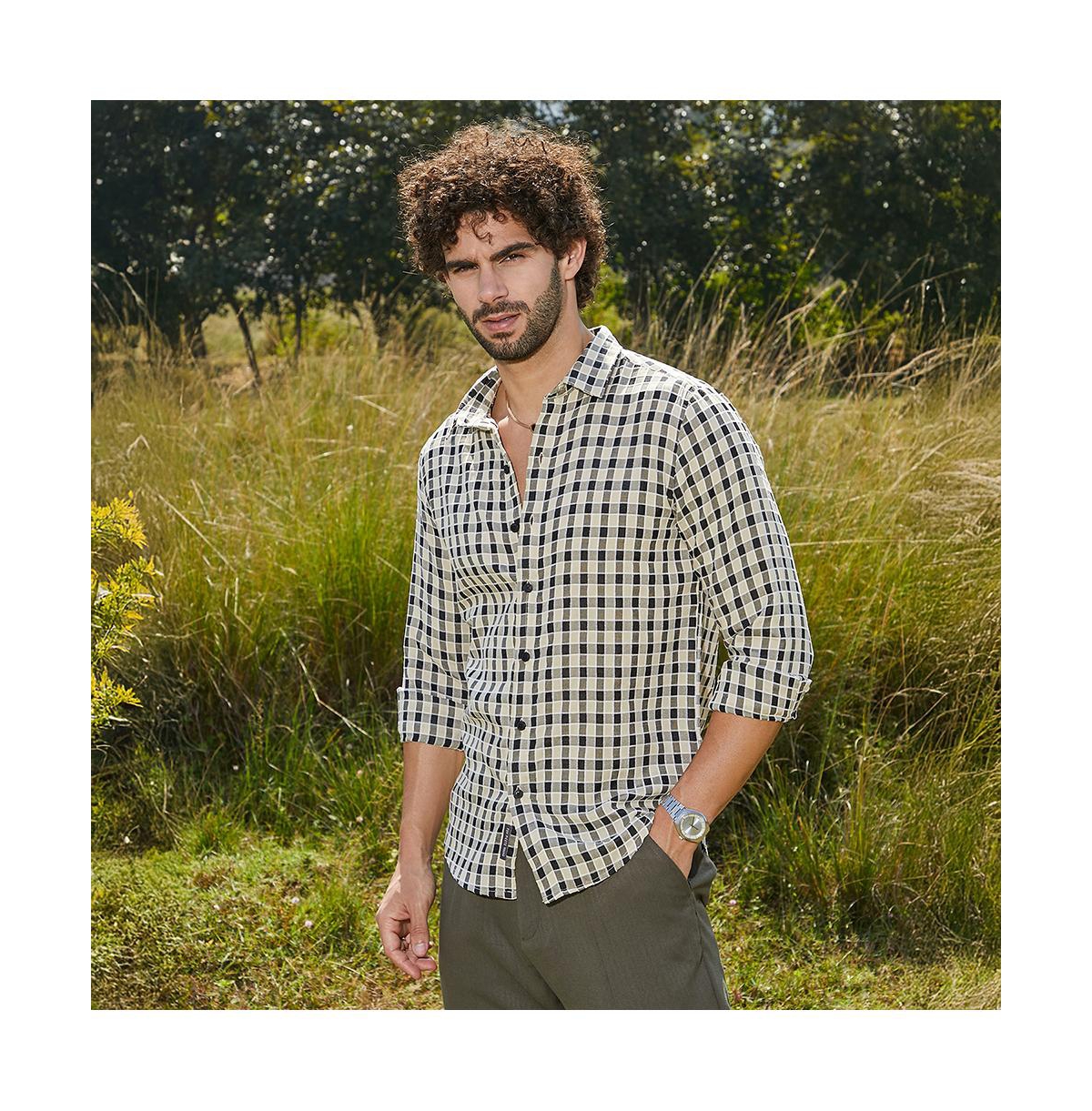 Campus Sutra Men's Navy Blue & Cream White Glen Check Shirt