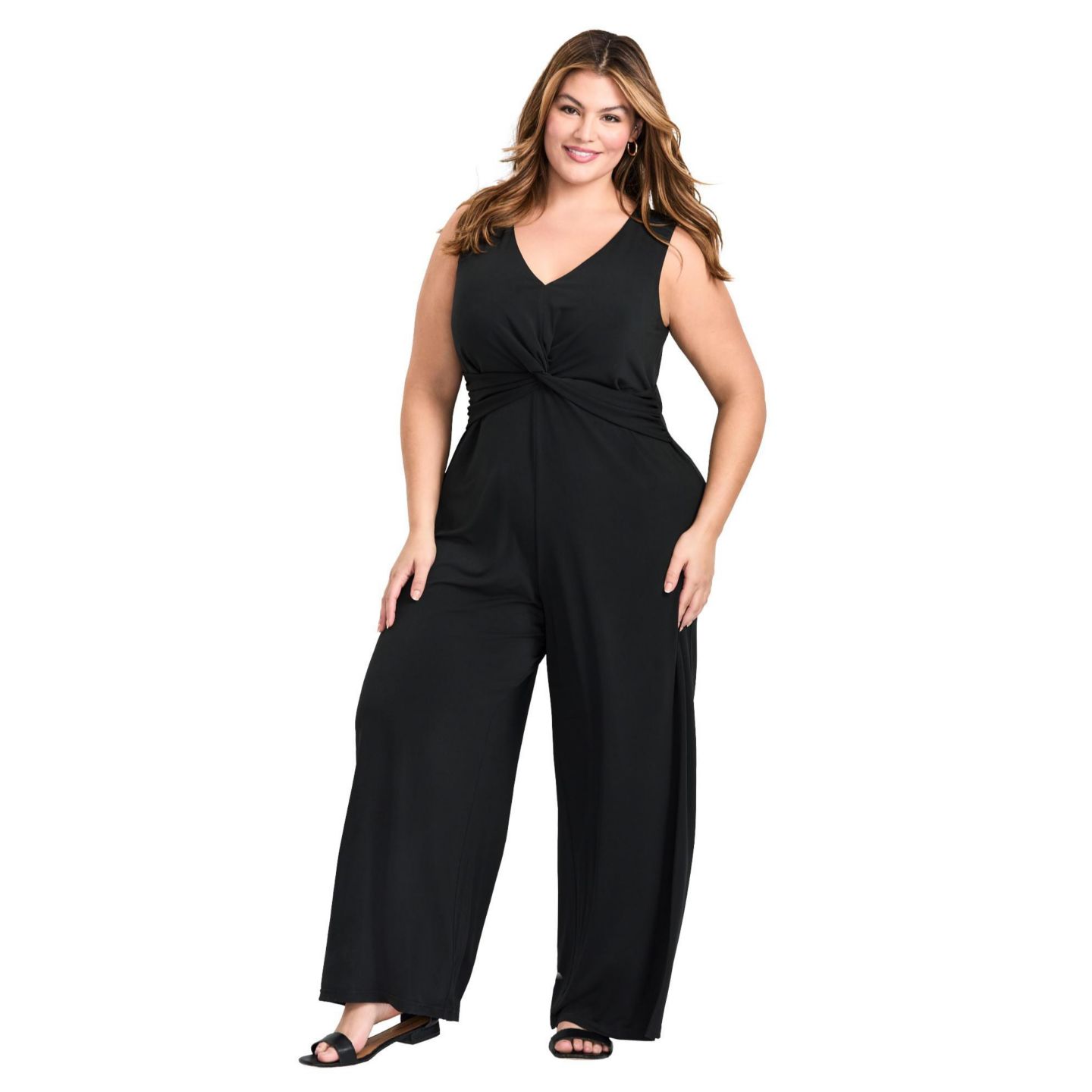 Женский комбинезон AVENUE Plus Size Audrey Twist Front Jumpsuit, цвет: Чёрный — фото 1