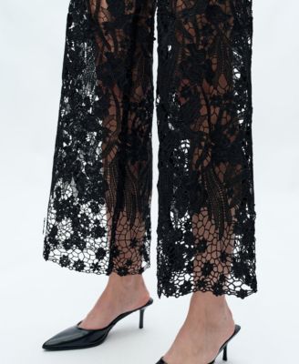 Plus Size High-Rise Embroidered Lace Rhinestone Wide-Leg Jeans