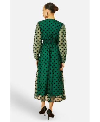 Women's Spot Mesh Wrap Midi Skater Dress