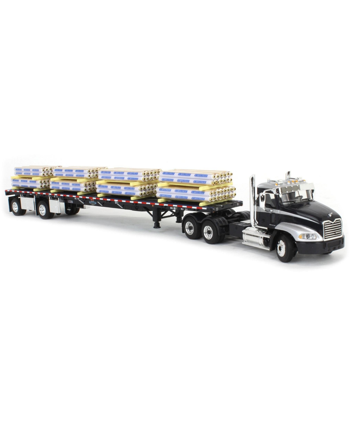 First Gear 1/64 Black Mack Pinnacle w/ 53ft Wilson Trailer & Paper Pallet Load Dcp