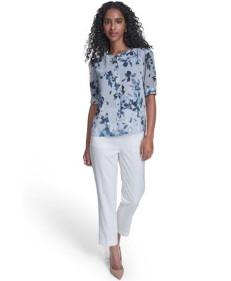 Calvin Klein - Petite Short-Sleeve Button Front Top