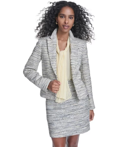 Petite Cropped Tweed Blazer - Double Cream Multi