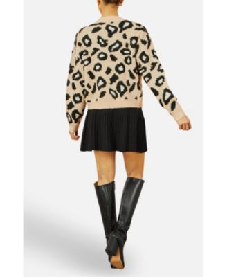 Women's Animal Print Intarsia Tie Front Cardigan