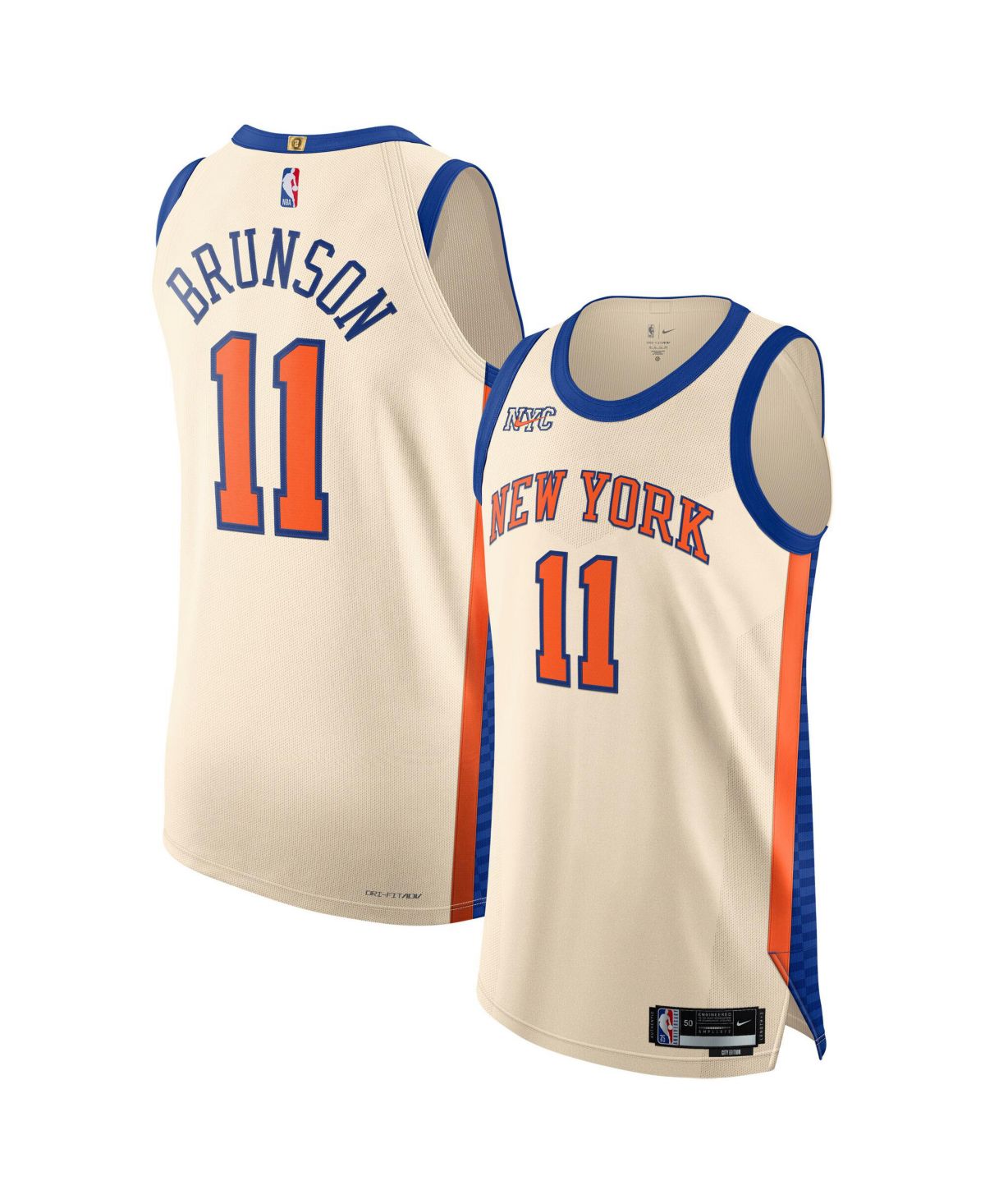 Мужская и женская футболка Jalen Brunson Cream New York Knicks 2025/26 City Edition из аутентичного трикотажа