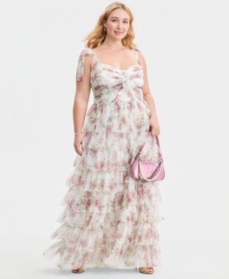 Created for Macy's, Trendy Plus Size Glitter-Dot Tiered Gown