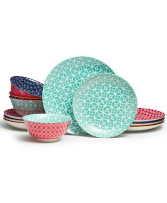 12-Piece Ceramic Dinnerware Set for Christmas Decor Thanksgiving Party, Colorful Dish Set for 4