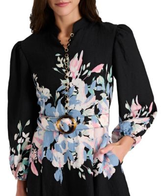 Petite Long-Sleeve Mandarin Collar Dress