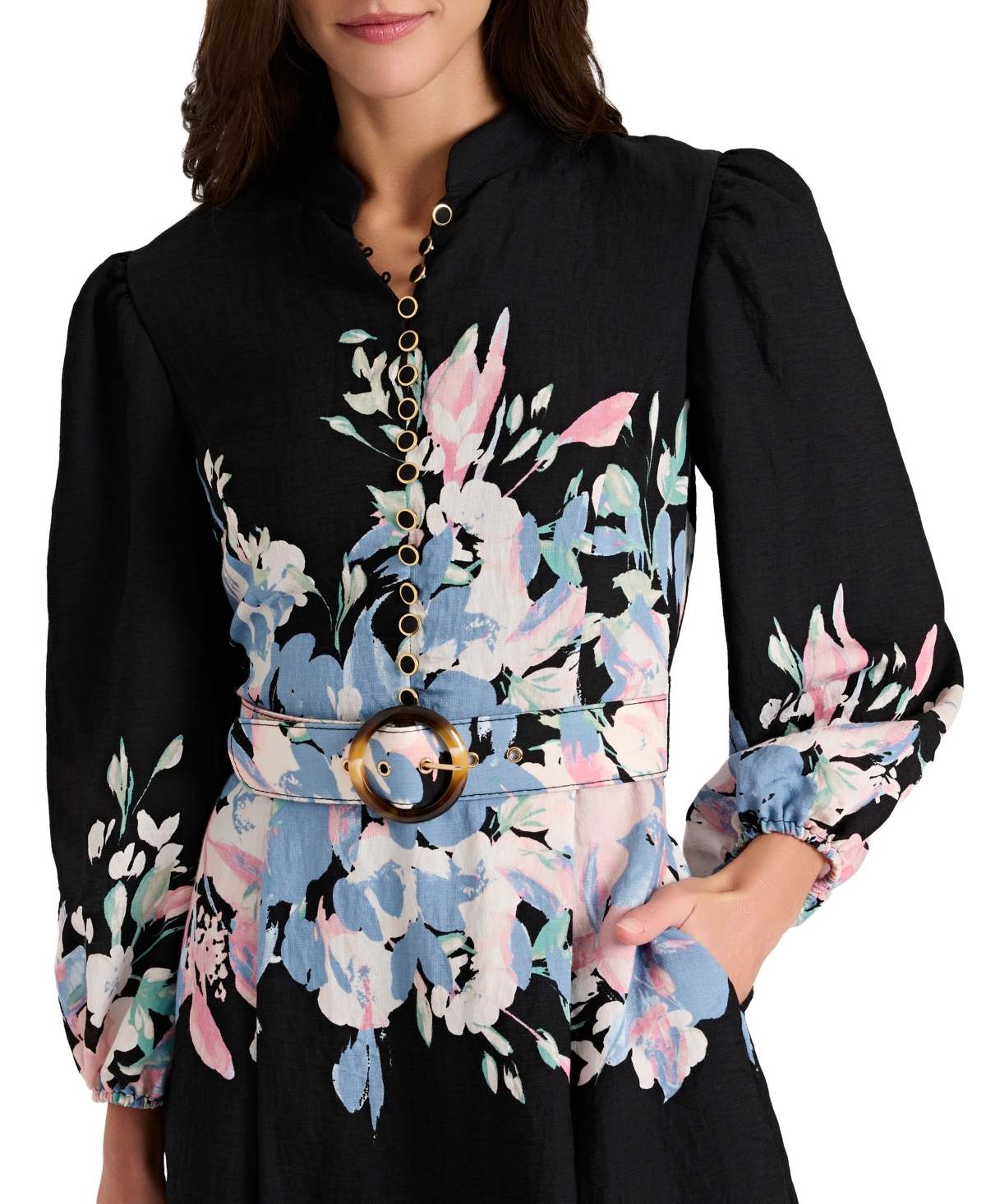 Tahari Asl Petite Long-Sleeve Mandarin Collar Dress