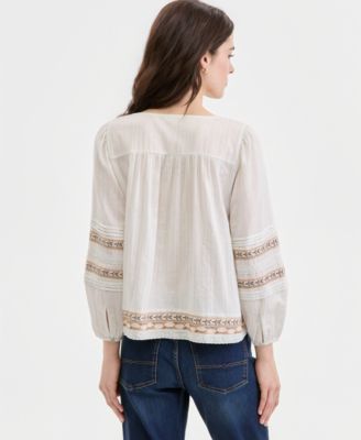 Women's Embroidered Square-Neck Peasant Top