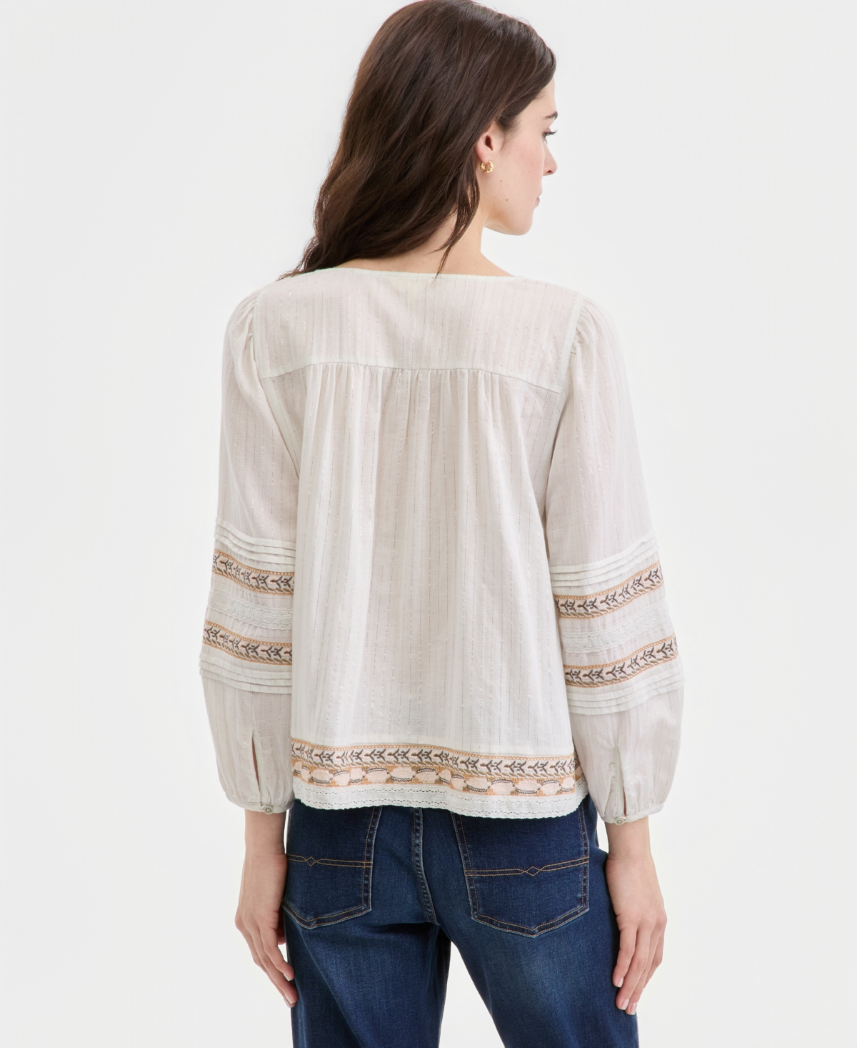Lucky Brand Women's Embroidered Square-Neck Peasant Top
