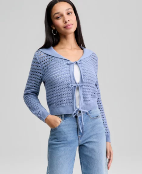 Petite Tie-Front Sweater - Rain Washed