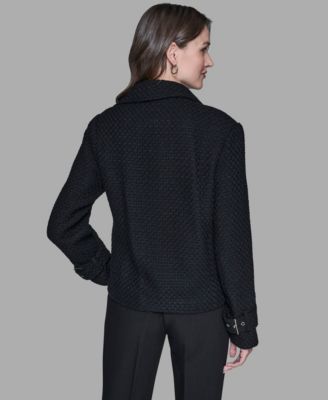 Women's Exposed Zipper Tweed Moto Jacket