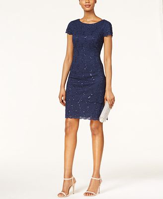 sequined sheath evenings alex cap sleeve lace dress dresses