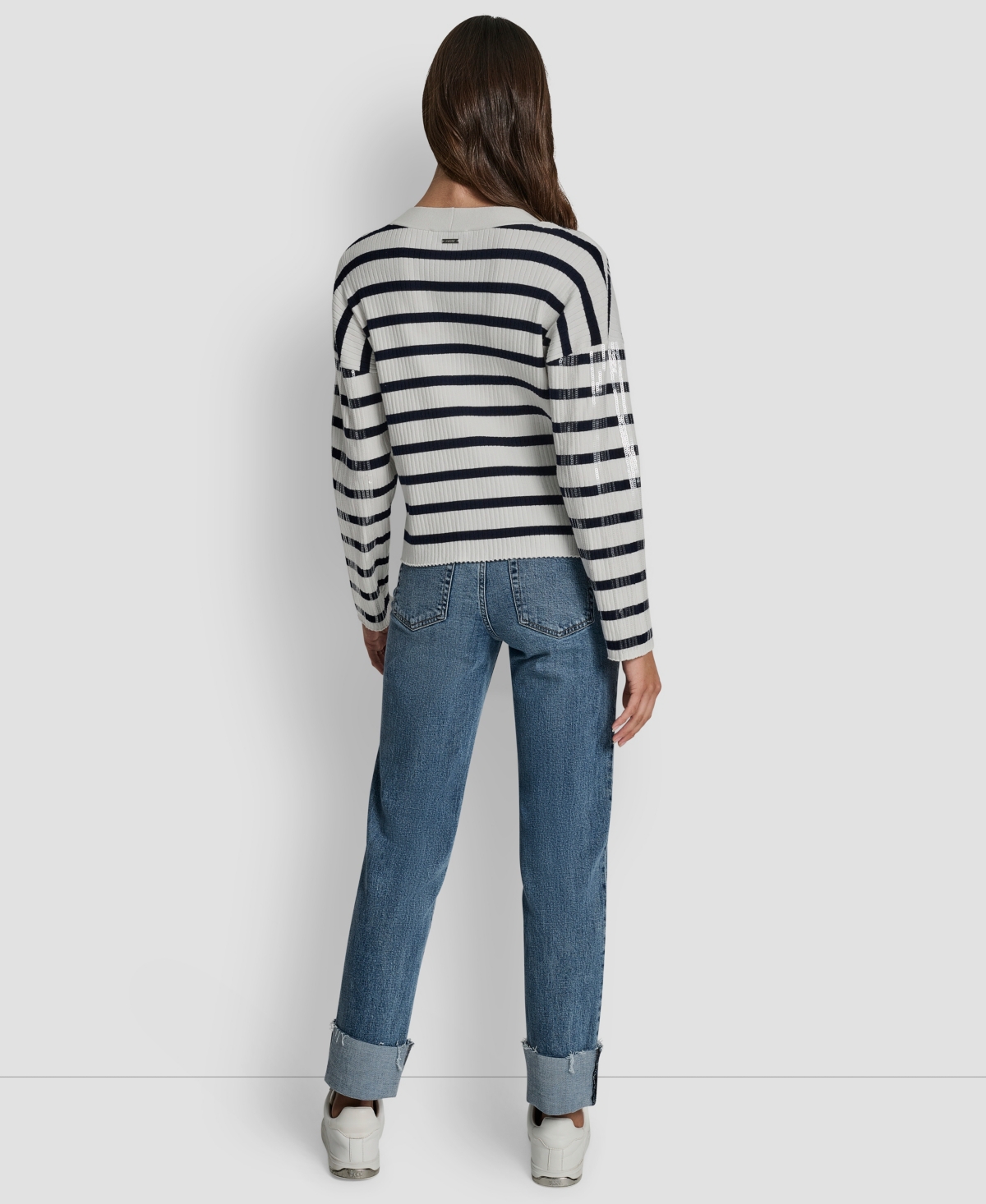 Dkny Jeans Women's Striped Cropped Long-sleeve Cardigan Sweater In Multi