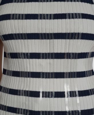 Women's Sleeveless Sequin & Stripe Scoop Neck Tank Top