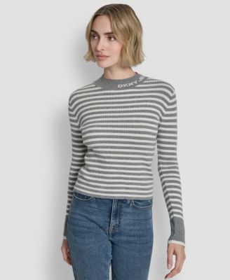 DKNY Jeans - Women's Long-Sleeve Mock Neck Rib Striped Sweater