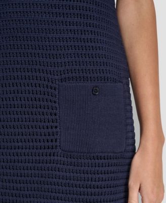 Women's Short Sleeve Polo Collar Faux Crochet Stitch Short Dress