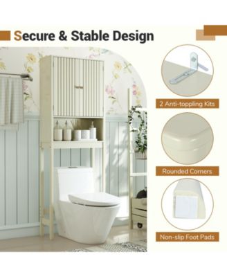 66'' Over the Toilet Storage Cabinet w/Fluted Doors Adjustable Shelf & Bottom Bar