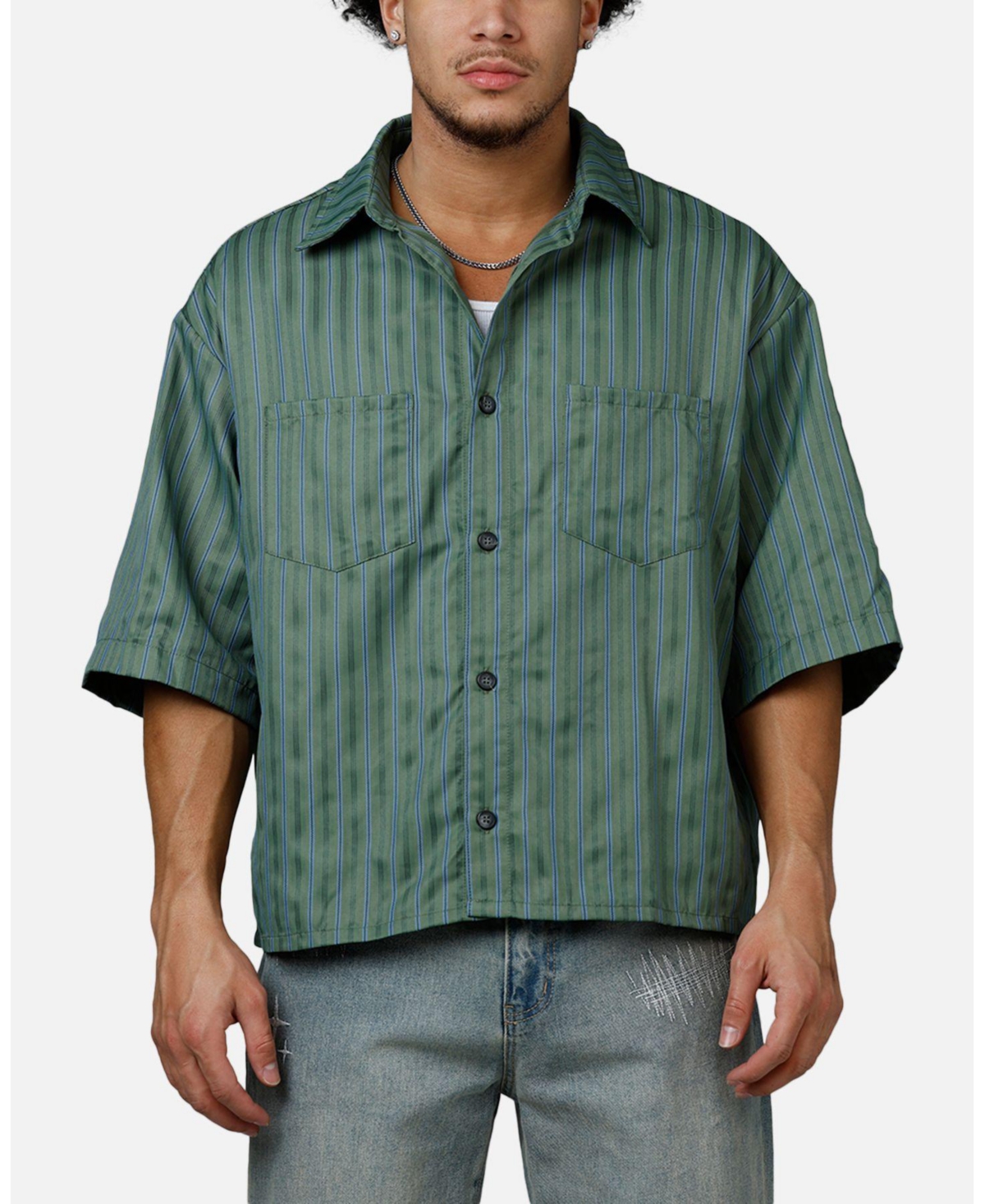 mnml Men's Cropped Striped Pajama Shirt