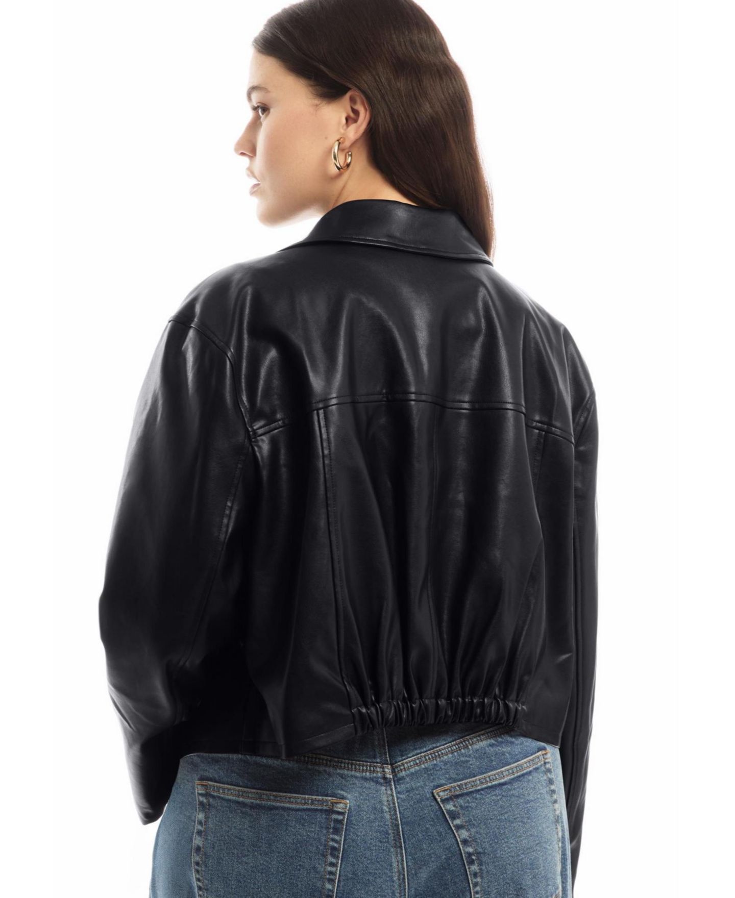 Женская куртка June & Vie Cropped Faux Leather Moto, цвет: Чёрный оникс — фото 2