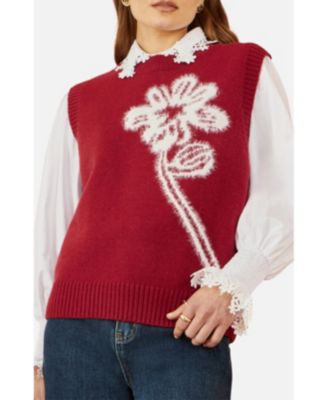 Women's Knitted Flower Sleeveless Sweater Vest