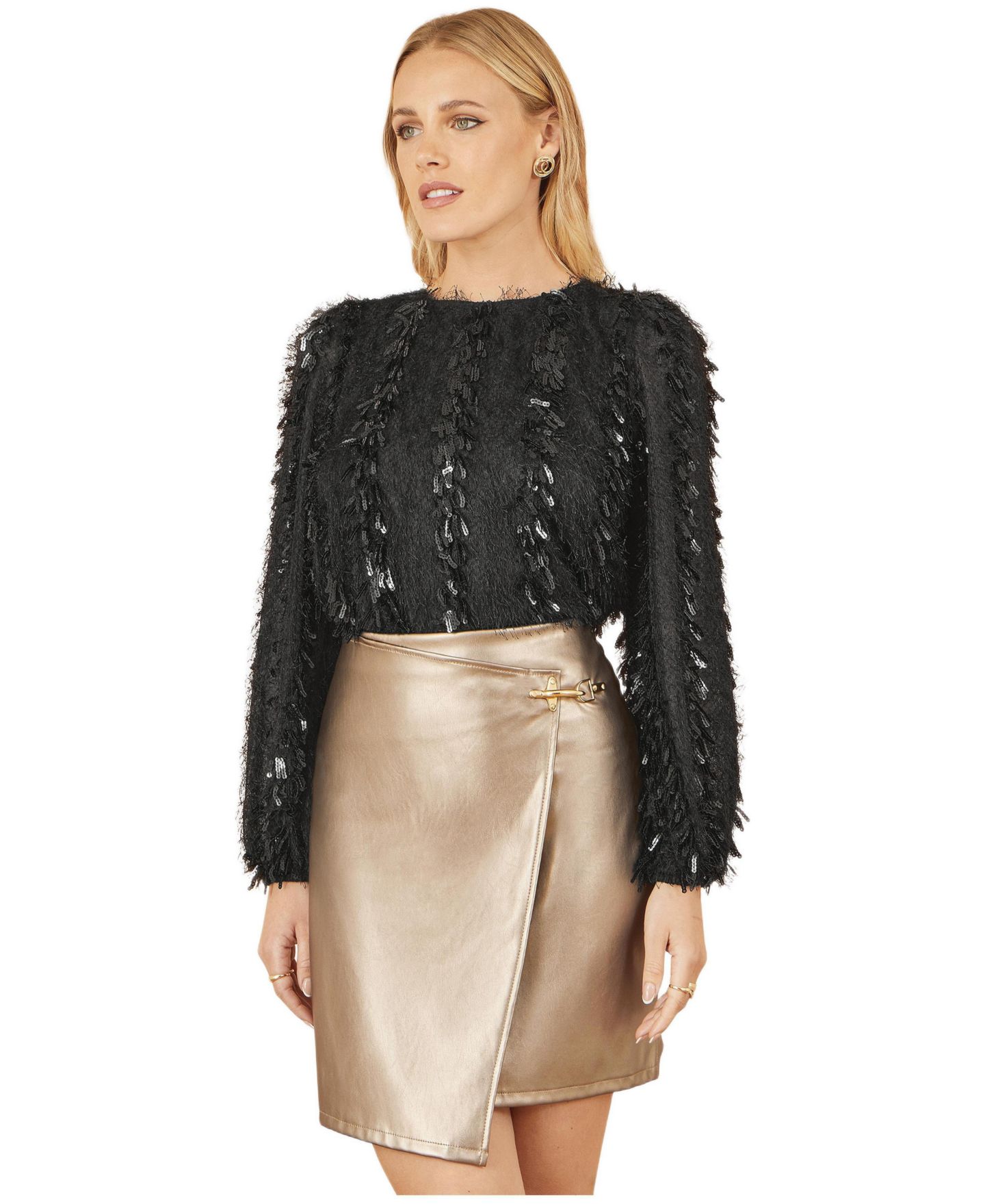 Женский топ Yumi Hanging Sequin Long Sleeve, цвет: Чёрный — фото 2