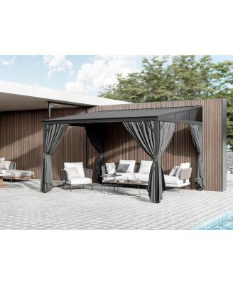 10x12 FT Aluminum Frame Sloped Galvanized Steel Roof Wall Mounted Gazebo Umbrellas & Canopies & Awnings