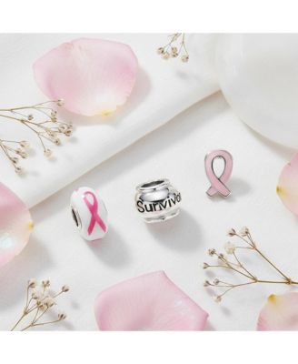 Survivor Pink Ribbon Mix Set Of 3 Sterling Silver Spacer Charm Bead Fits European Bracelet