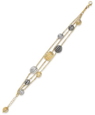 The Fifth Season by Roberto Coin - Tri-Tone 18k Gold-Plated Sterling Silver Triple-Strand Bracelet 777966SWGBS8