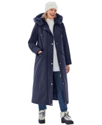 Women's Plus Size Long Hooded DTM Faux Down Parka Coat