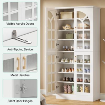 68.94" Tall Shoe Cabinet with Doors and Led Lights, 8-Tier Wooden Shoe Rack Organizer with Adjustable Shelves