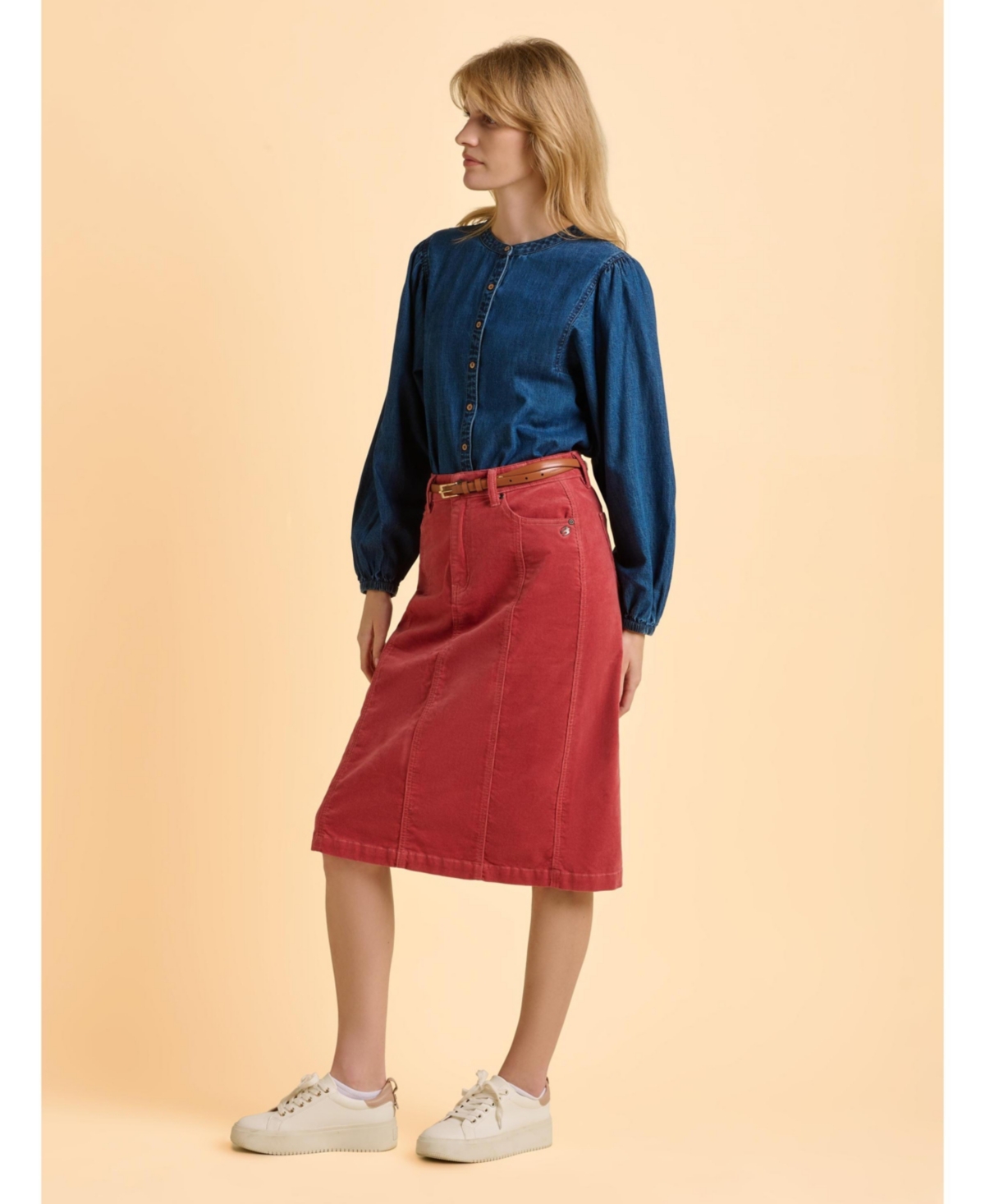 Brakeburn Women's Auri Long Sleeve Round Neck Denim Shirt