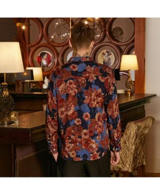Men's Chocolate Brown & Midnight Black Floral Overlap Shirt