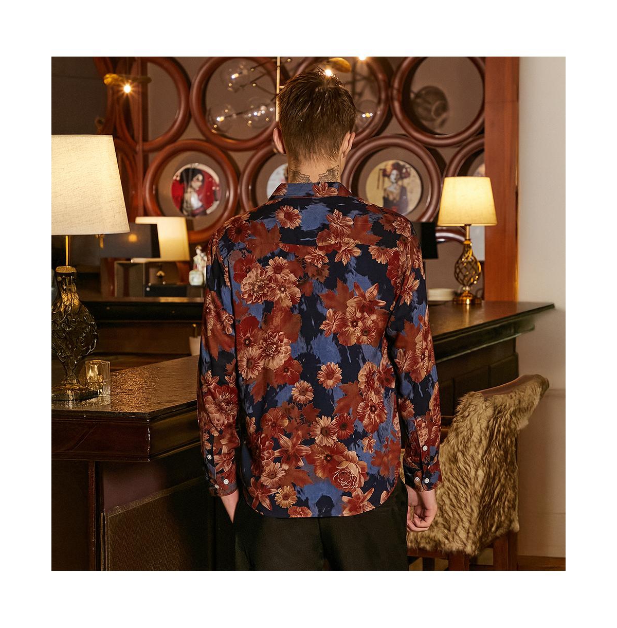 Campus Sutra Men's Chocolate Brown & Midnight Black Floral Overlap Shirt