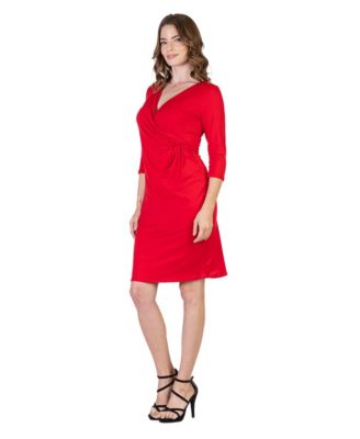 Petite V-Neck Faux Wrap Knee Length Dress
