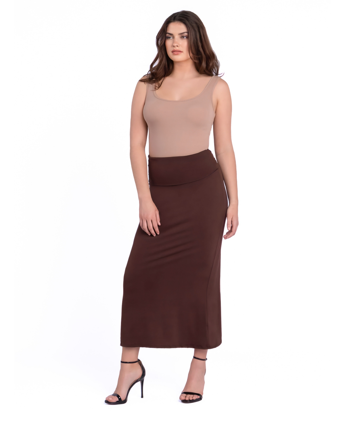 24seven Comfort Apparel Petite Comfortable Fold Over Maxi Skirt