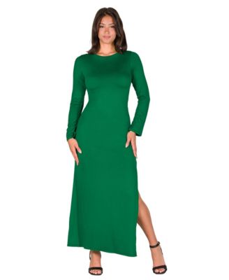 Petite Long-Sleeve Side Slit Fitted Maxi Dress