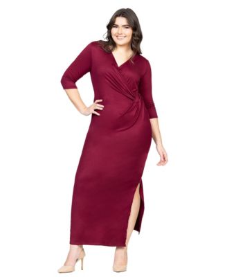 Petite Fitted V-Neck Side Slit Maxi Dress