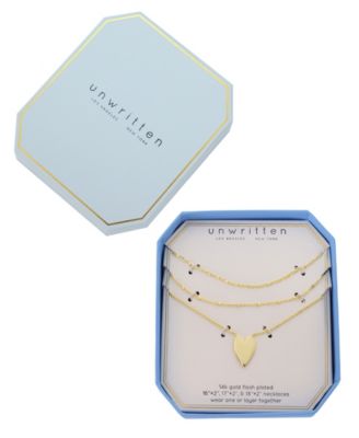 Gold Heart, Beads Chain Paperclip Necklaces Set