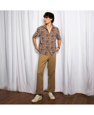 Men's Mocha Brown Floral-Lined Oversized Shirt