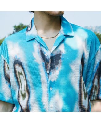 Men's Sky Blue Topography Mesh Oversized Shirt