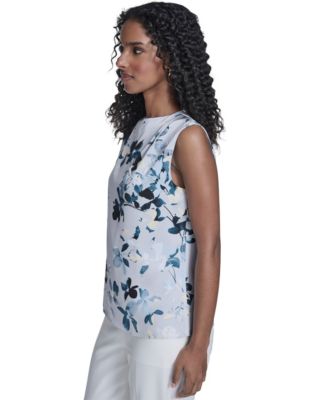 Women's Printed Sleeveless Charm Back Keyhole Top