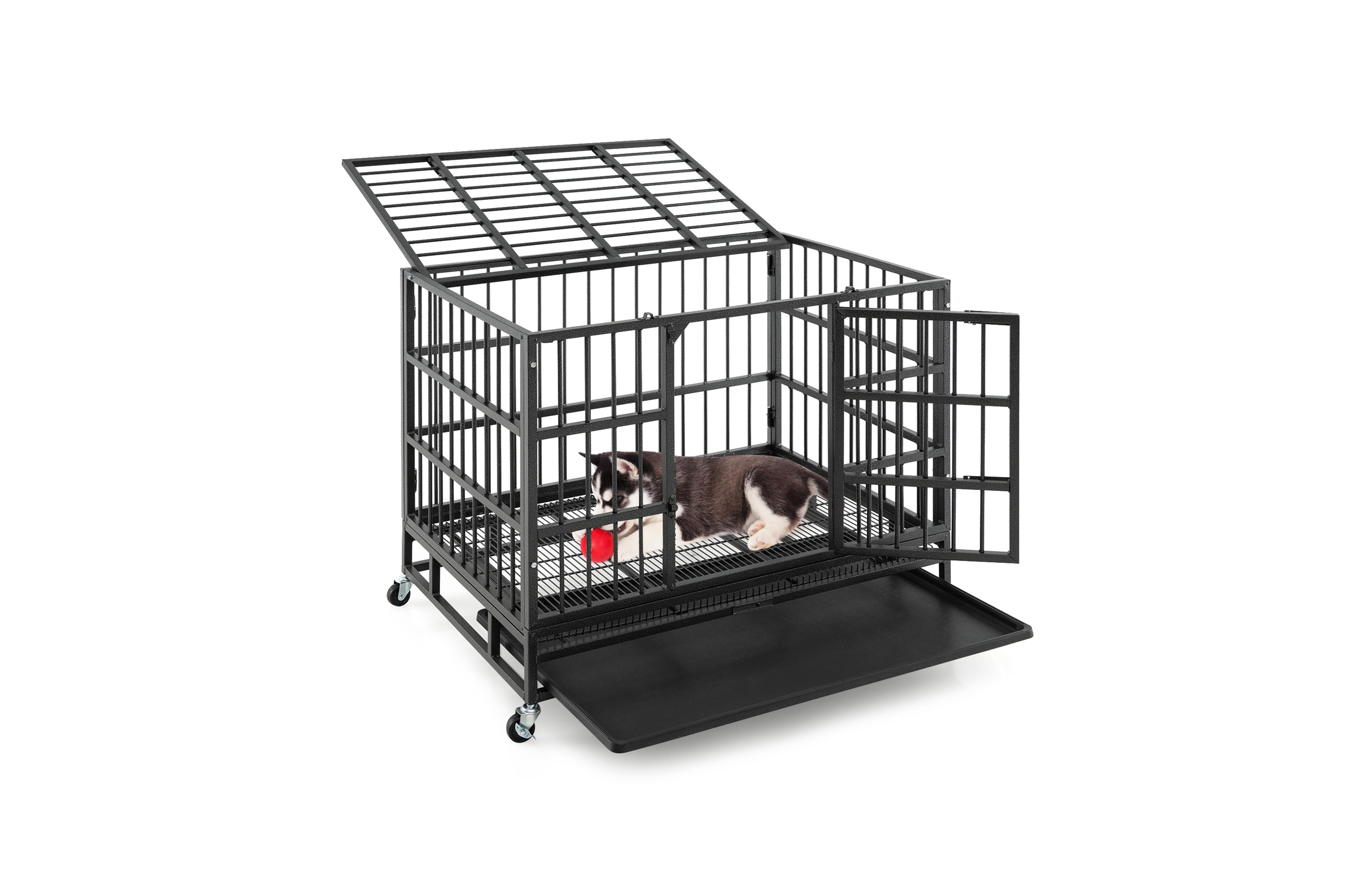 Gymax 38'' Foldable Heavy-Duty Metal Dog Cage W/ Lockable Rolling Casters