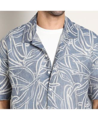 Men's Steel Blue Vine-Lines Resort Oversized Shirt