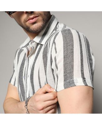 Men's White & Grey Unbalanced Striped Woven Shirt