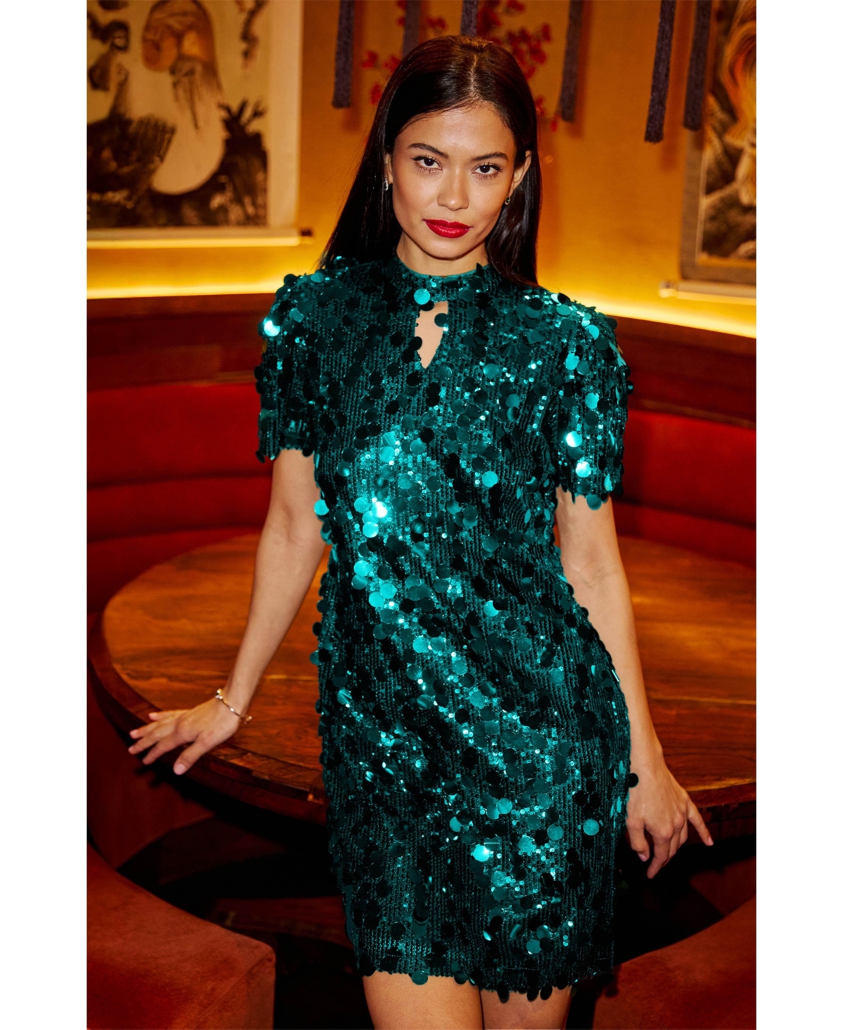 Yumi Women's Sequin Short Sleeve Tunic Dress